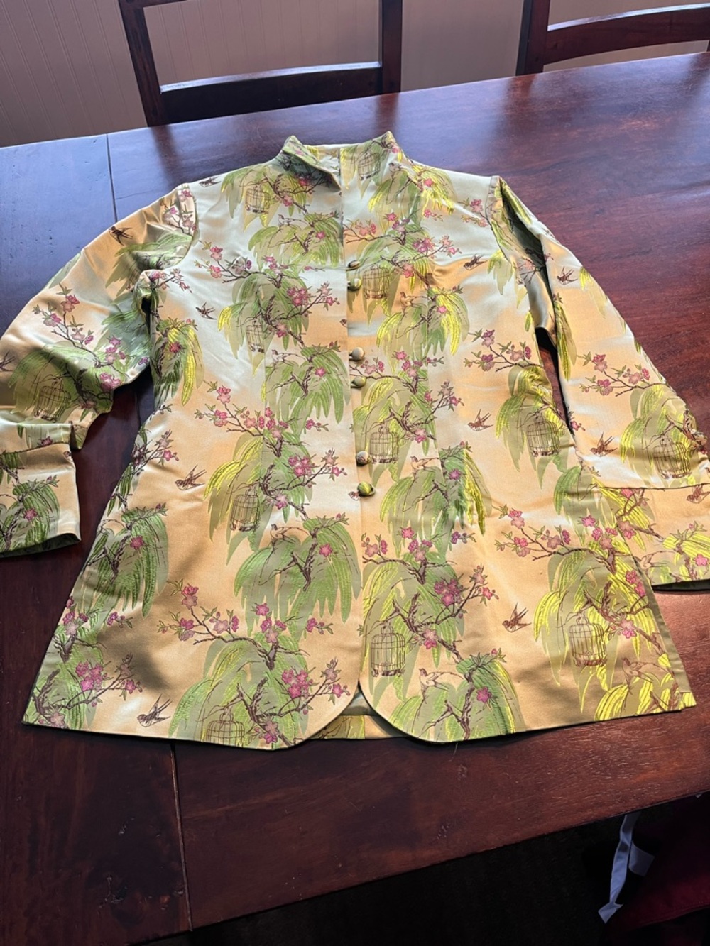 Women's Light Green Floral Mandarin Collar Jacket